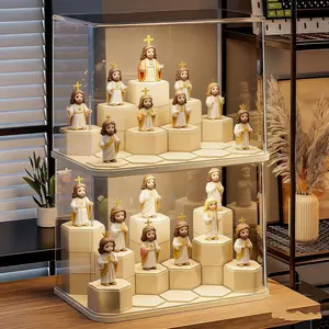 Stackable Transparent Display Box for Dolls, Collectible Figurine, Dust-Proof Acrylic Showcase with 15 Removable Hexagonal Modules, Large Capacity for Pop Mart Lego Collectibles