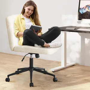 Furnimart Oversized Swivel Criss Cross Chair with Wheels, Wide Armless Desk Chair for Home Office, Height Adjustable Wide Seat