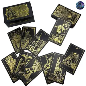 Tarot Cove Black Gold Foil Tarot Cards, Waterproof Wrinkle-Resistant Tarot Deck with Detailed Guide Book. Complete Tarot Set for Beginners, Decorated with Chakras, Planets, Zodiac Signs, Elements and Spiritual