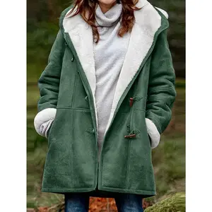 Plus Size, Large Size Women's 2025 New Winter Coat with Plush Hooded Collar & Pockets - Dark Green Casual Outerwear,   Versatile Everyday Outerwear (Hand Wash/Dry Clean), Plus Size Jackets for Women High Quality,, Womens Winter Ja