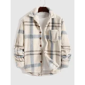 【Please Purchase A Size Up】men's Plaid Print Button Front Fleece Jacket, Coats, Casual Regular Fit Long Sleeve Pocket Outerwear for Fall & Winter, Men's Clothes for Daily Wear
