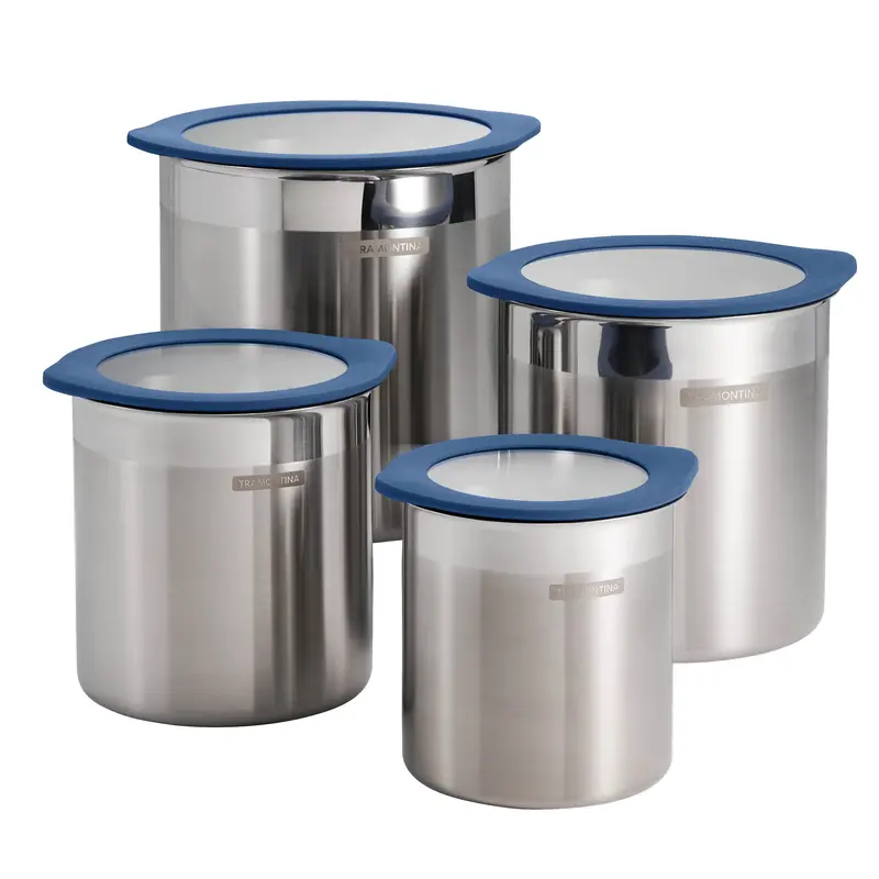 4 Piece Stainless Steel Canister Set - Blue
