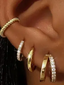 14K 8PCS Gold-Plated Hoop Earrings Gold Plated Earring Set Rhinestone Cubic Zirconia Hoop Earrings   Chunky Small Gold-Plated Hoops Huggie Earring for Women Gold Jewelry for Woman