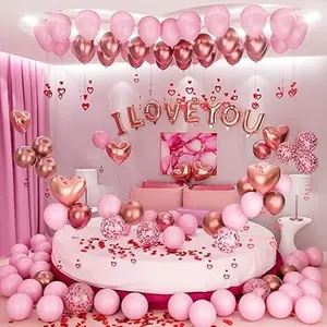 Valentines Day Balloons Kit with Rose Gold Pink Heart Balloons Rose Petals I Love You Balloons for Anniversary Mothers Day Wedding Romantic Decorations Special Night
