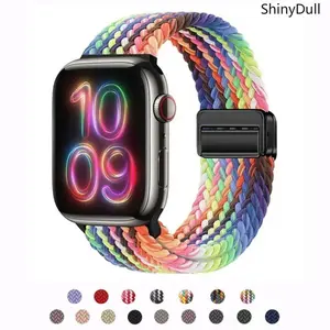 Unisex Adjustable Magnetic Metal Braided Loop Elastic Band, Durable Nylon Woven Wearable Strap for Smart Watch (38mm,40mm,41mm,42mm,44mm,45mm,46mm,49mm Ultra/2), Compatible with iWatch Ultra Series 10 9 8 7 6 5 4 3 SE Sports & Outdoor Accessories