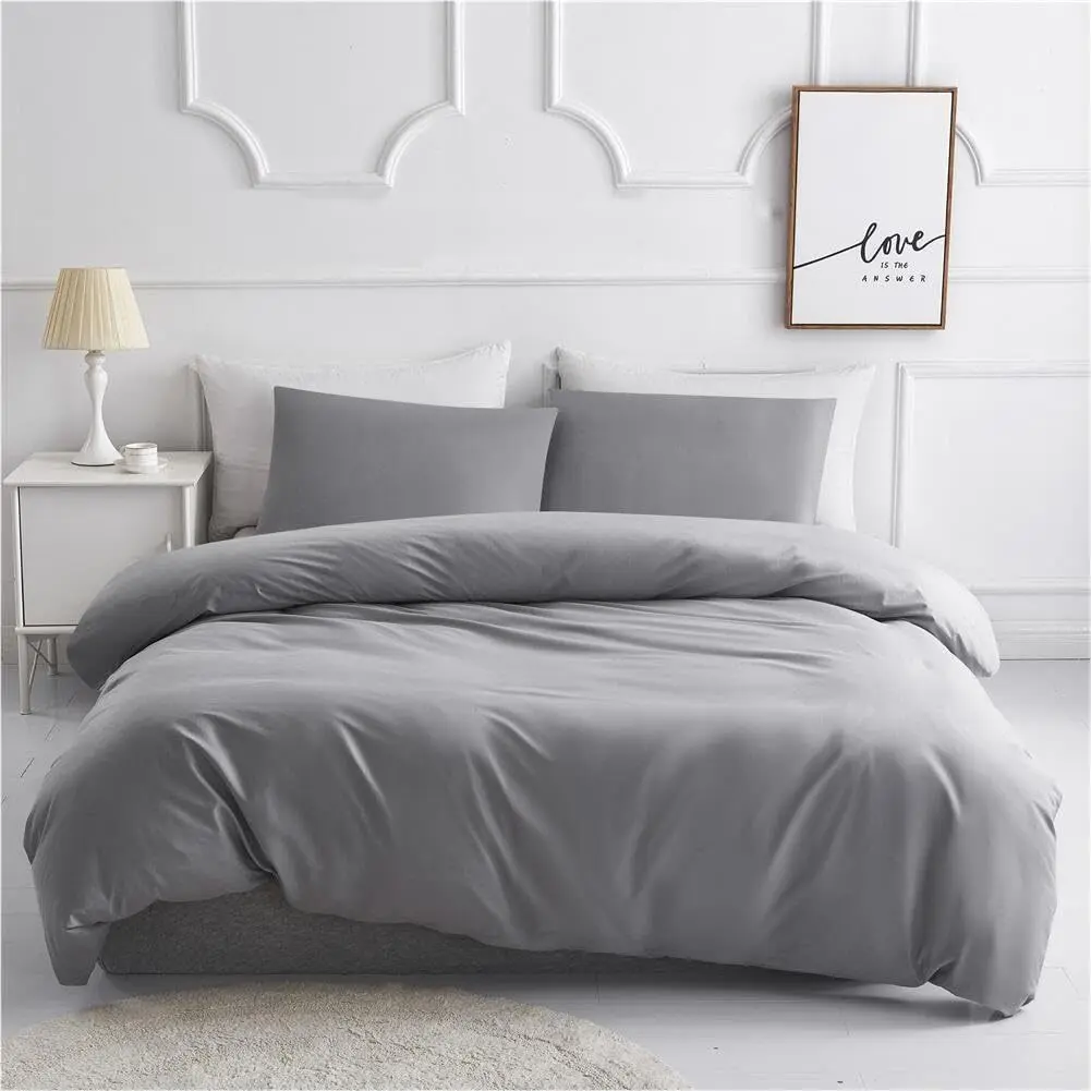 3PCS Light Gray Full Duvet Cover Set 1 Duvet Cover and 2 Pillowcase Soft Microfiber Light Grey Duvet Cover Full with Corner Ties and Zipper fluffy cloud bedding machine wash dark gray bed home bedroom dormitory