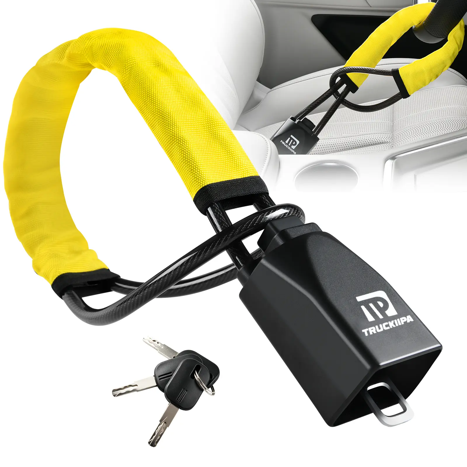 Steering Wheel Lock for Cars, Universal Seat Belt Lock, Anti-Theft Device with 3 Keys, Compact & Lightweight, Security Fit Most Vehicles Truck SUV Van Anti Theft Lock Adjustable Lock Chain Lock Secure Lock Anti-Theft Device Wheel Lock Seat lock buckle