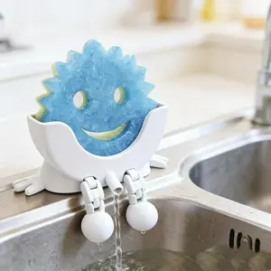 Smiley face dishwashing sponge holder with drainage rack