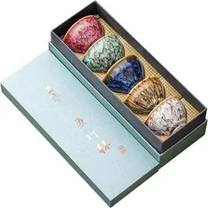 Jianzhan Ceramic Tea Cup Set – 5pcs Handmade Colorful Water Cups, 4oz Chinese Porcelain in 5 Unique Colors – Ideal for Kung Fu Tea, Matcha, Coffee & Ceremony – Elegant Oriental Gift Set for Tea Lover, Collector & Artistic Home Decor Drinkware Ancient
