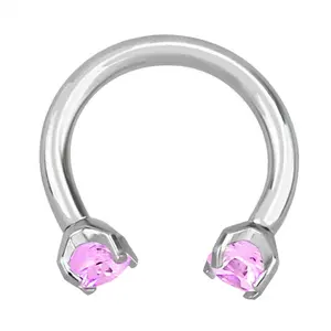 Pink CZ Prong Set Circular Barbell