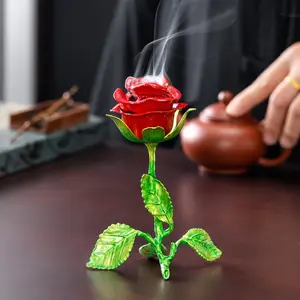 Rose Scented Incense Burner, Bakhoor Burner, Alloy Material Rose Decorative Piece, Creative Aromatherapy Holder, Suitable for Yoga Meditation Home Decoration, Home Fragrance Decor