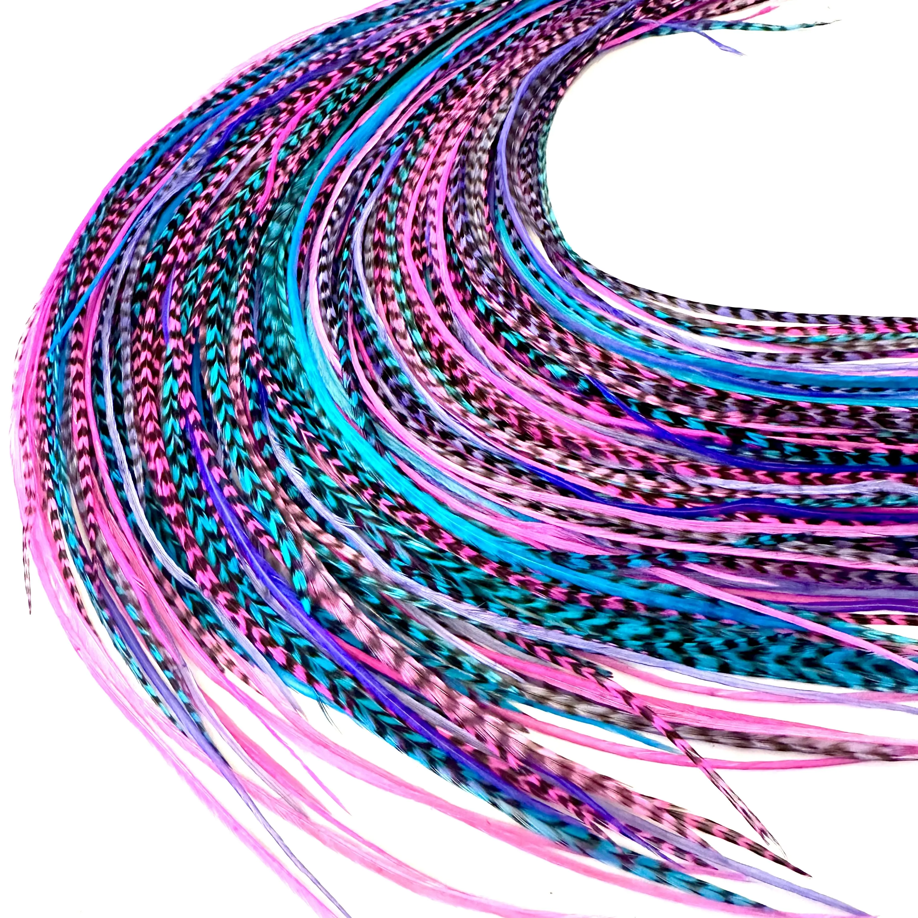 21 Real Feather Hair Extensions – 9-14 in Long – DIY Micro-Link Beads Kit Amazon.com: 21 Grizzly Color Hair Extensions – 9”–14” Long  main image 2