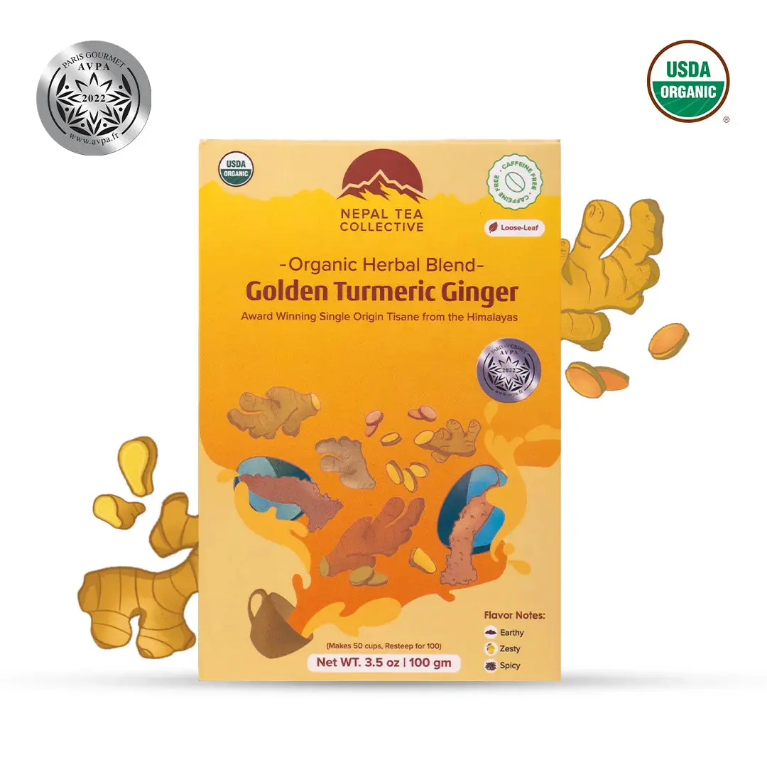 Nepal Tea Collective Organic Herbal Blend Golden Turmeric Ginger Loose Leaf Tea 100g