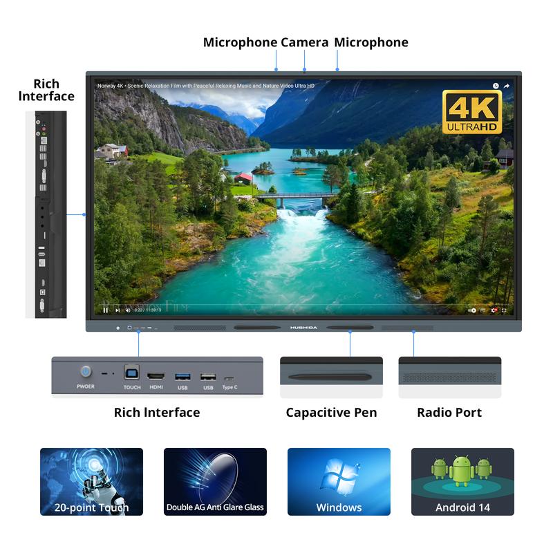 65″ Smart Board, 4K UHD Interactive Whiteboard Built in Dual System and 13MP Camera, All in One Digital Whiteboard for Home, Classroom and Business (Wall Mount Included)