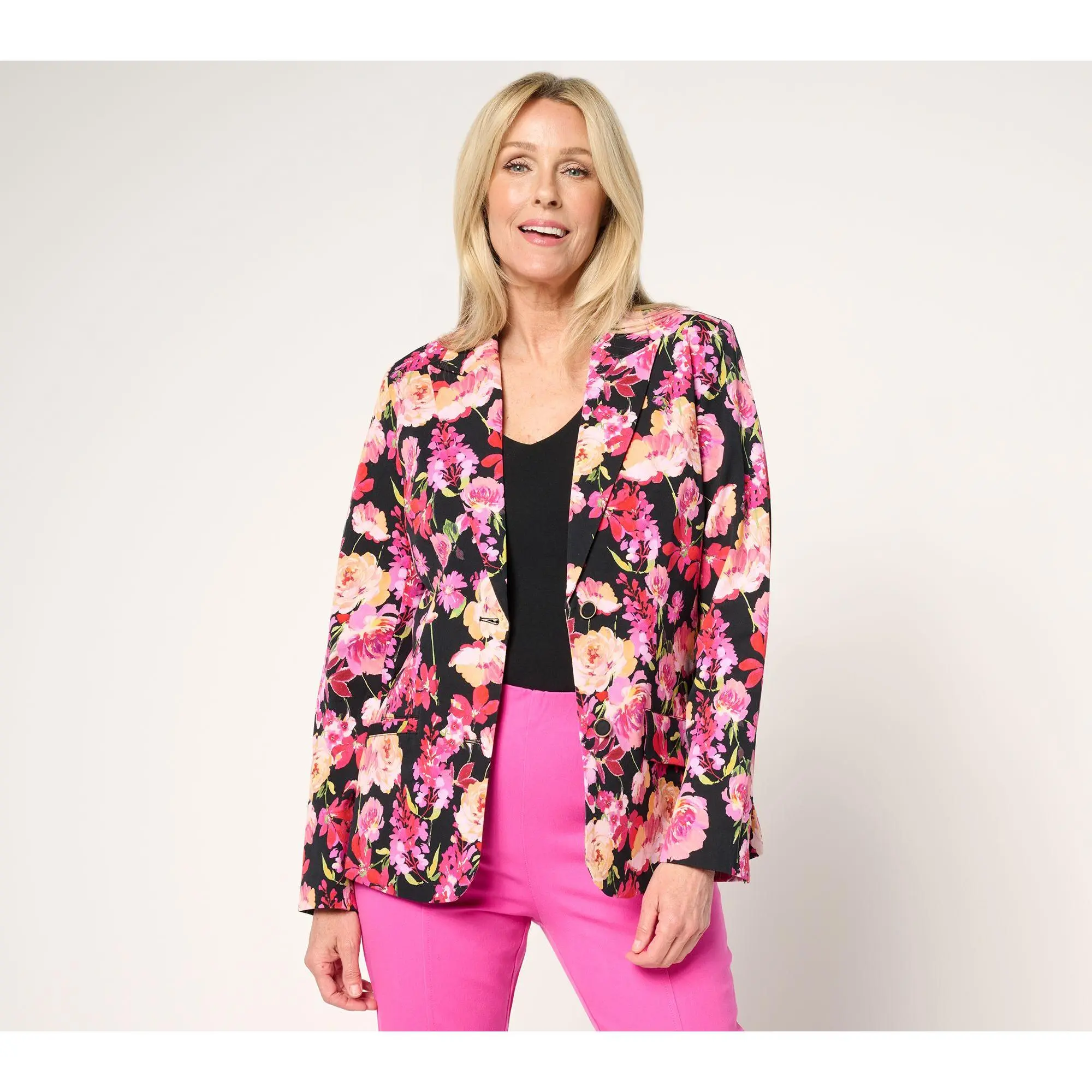 Isaac Mizrahi Live! 24/7 Stretch Floral Printed Blazer