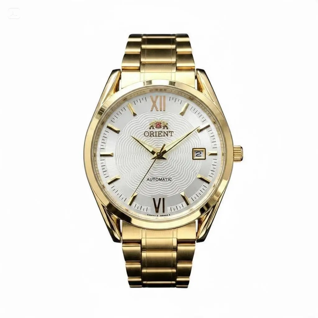 Men's Automatic Mechanical Wrist Watch - Gold-Tone Stainless Steel Bracelet, White Dial, Fashion Men's Accessory