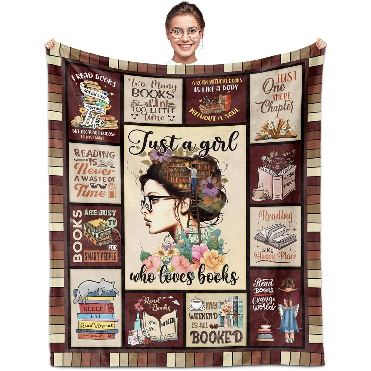 Gifts for Book Lovers, Just a Girl Who Loves Books Reading Blanket 60"X50", Gift for Readers/Book Club/Librarian, Bookish Accessories for Birthday/Christmas/Xmas