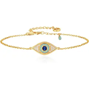 Cicy Bell Women's Evil Eye Anklet 18k Gold Plated Brass Zirconia Adjustable Dainty Round Ankle Bracelet Jewelry Gifts