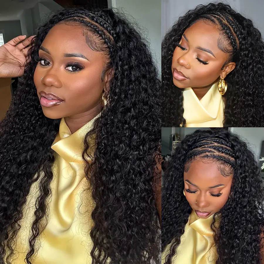 Pizazz Hair Curly Half Wig Invisible Hairline Glueless Human Hair Wigs Seamless Flip Over Wig Beginner Friendly Vacation Hair