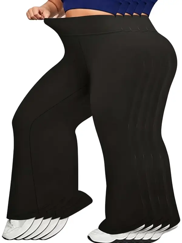5 Pack Plus Size Black Flare Leggings for Women Soft High Waisted Tummy Control Flared Yoga Pants Flared Leggings for Gym