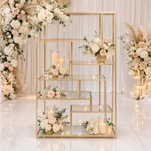 6FT Tall Gold Metal 6-Tier Dessert Stand, Wedding Cupcake Display Shelf, Clear Acrylic Panel Display Rack, Geometric Dessert Table Decor