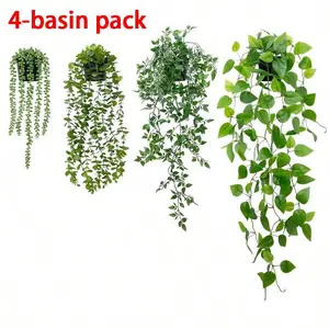 Artificial Potted Plant, Fake Hanging Plant, Faux Plants Indoor, Fake Potted Artificial Eucalyptus Fern Hanging, Fake Succulent Hanging, Indoor Outdoor Decoration