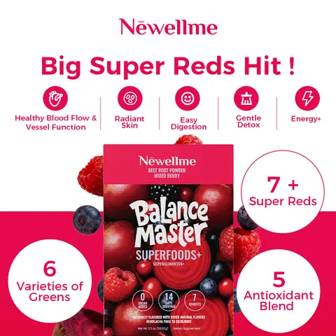 Newellme Super Red Food Powder Supports Blood Pressure Benefits Leg Veins Heart & Blood Vessel Health Extracts of Beetroot 14 Bottles per Box for Optimum Edible Drink