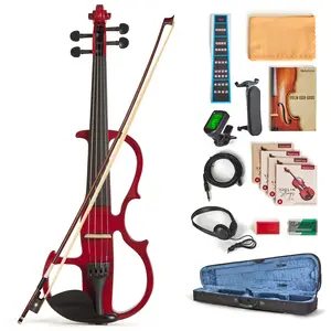 Electric Violin for Beginners - Solid Maple & Spruce, Ebony Fittings, Carbon Fiber Tailpiece, Full Size 4/4 (Red)