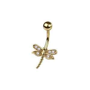 CZ Crystal Dragonfly Belly Button Ring - 316L Stainless Steel