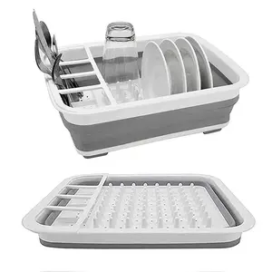 New Kitchen Foldable Dish Rack Storage Water Leakage Tableware Bowl Dinnerware Drain Bowl Tray Home Drying Rack Washable Plastic