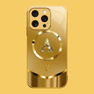 Suitable for [iPhone 16 Pro] high-end MagSafe phone case🥰，Luxury Gold 26 Initial phone Case Bling Monogram 952