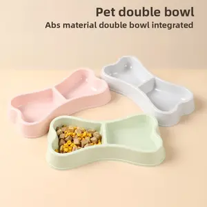 1count pet feeding tool, two bowls integrated into one, small pet bowl, cat bowl, small dog bowl, pet double bowl, pet bowl suitable for both cats and dogs, water feeding, feeding dog bone-shaped pet double bowl, macaron bone-shaped dog double bowl