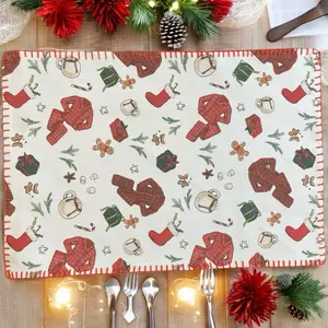 Christmas Morning Placemats Set of 2 13"x19" Festive Pajama and Stocking Design for Holiday Table Decor Coasters Tableware