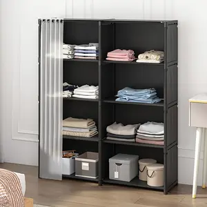 1pc Multi-Tier Assembled Portable Closets with Curtains, Large Capacity Cube Storage Cabinet, Bedroom, Cloakroom, Living Room (Black) - Valentine's Day Gift, Portable Closets