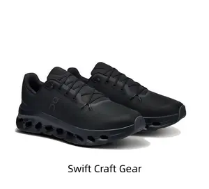 Futuristic All-Black Running Shoes with Massive Hollow Cloud Cushioning - High Energy Return