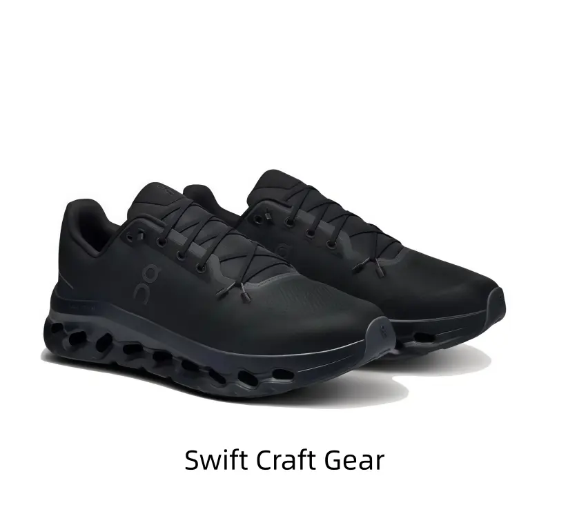 Futuristic All-Black Running Shoes with Massive Hollow Cloud Cushioning - High Energy Return