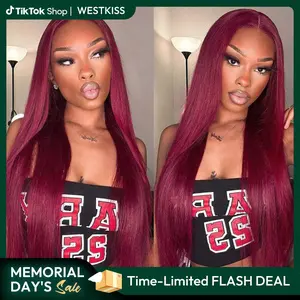 West Kiss 99J Burgundy Glueless Wig Human Hair Straight 7x5 Closure Wig Pre Cut Pre Plucked Hairline Ready To Go Wig tiktokshopmemorialday