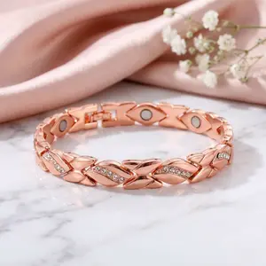 Women's leaf bracelet, pure copper magnetic bracelet with diamonds, 3500 gauss effective magnet, outdoor fun