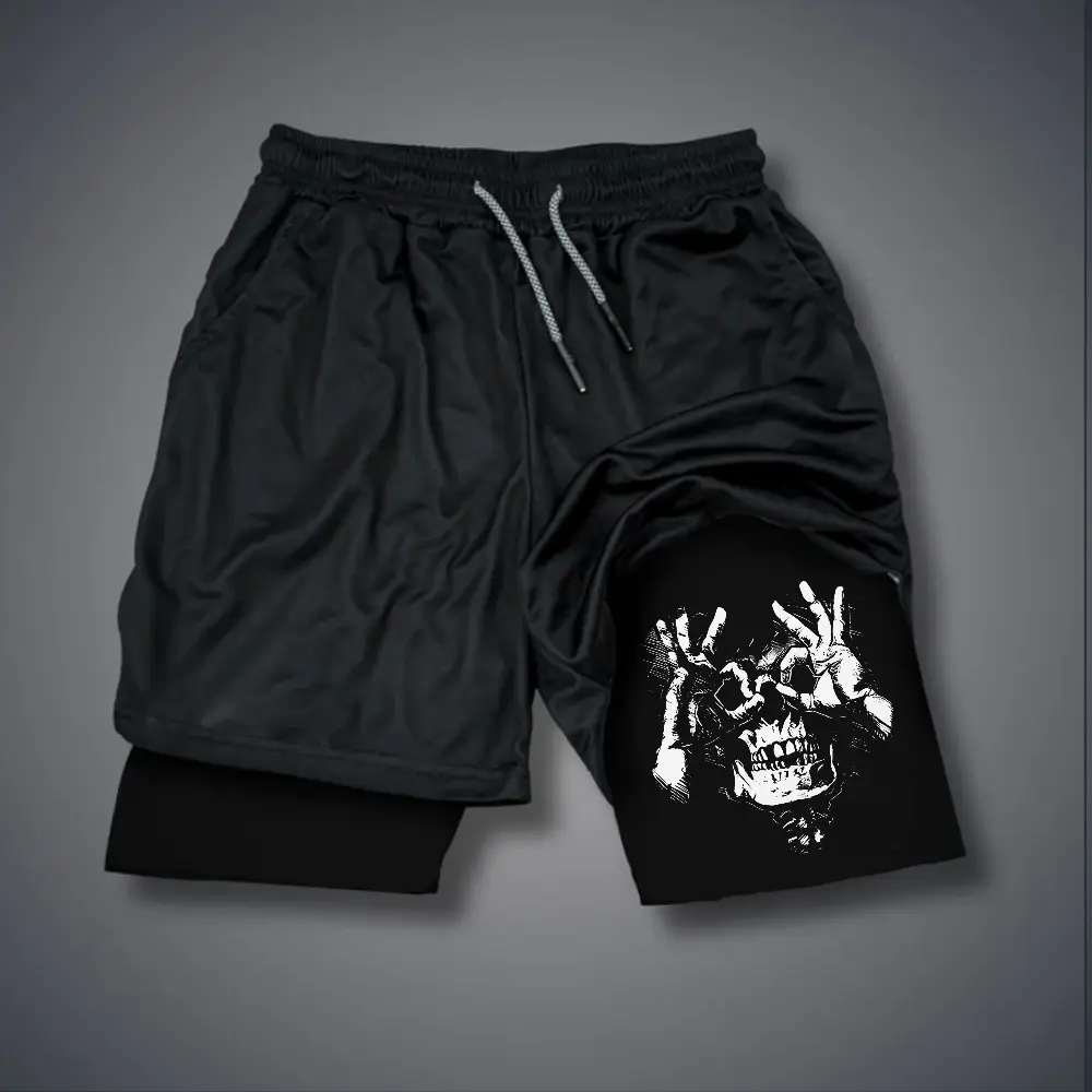 SKULL HANDS 80s 90s summer men shorts for men jorts outfit men graphic shorts Double-layer sports shorts Comfortable short shorts summer