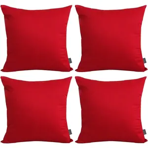 4-Pack 100% Cotton Comfortable Solid Decorative Square Throw Pillow Cover Sublimation Blank DIY Pillowcase for Couch Sofa Bed 18x18 inch/45x45cm Red