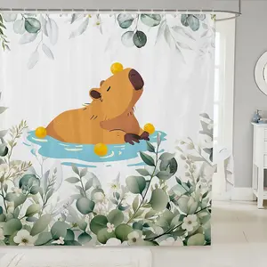 Feelyou Kawaii Capybara Shower Curtain - Multi-Size Cartoon Fun Animal Design, Waterproof Washable Polyester Fabric Digital Print Kids' Bathroom Curtain