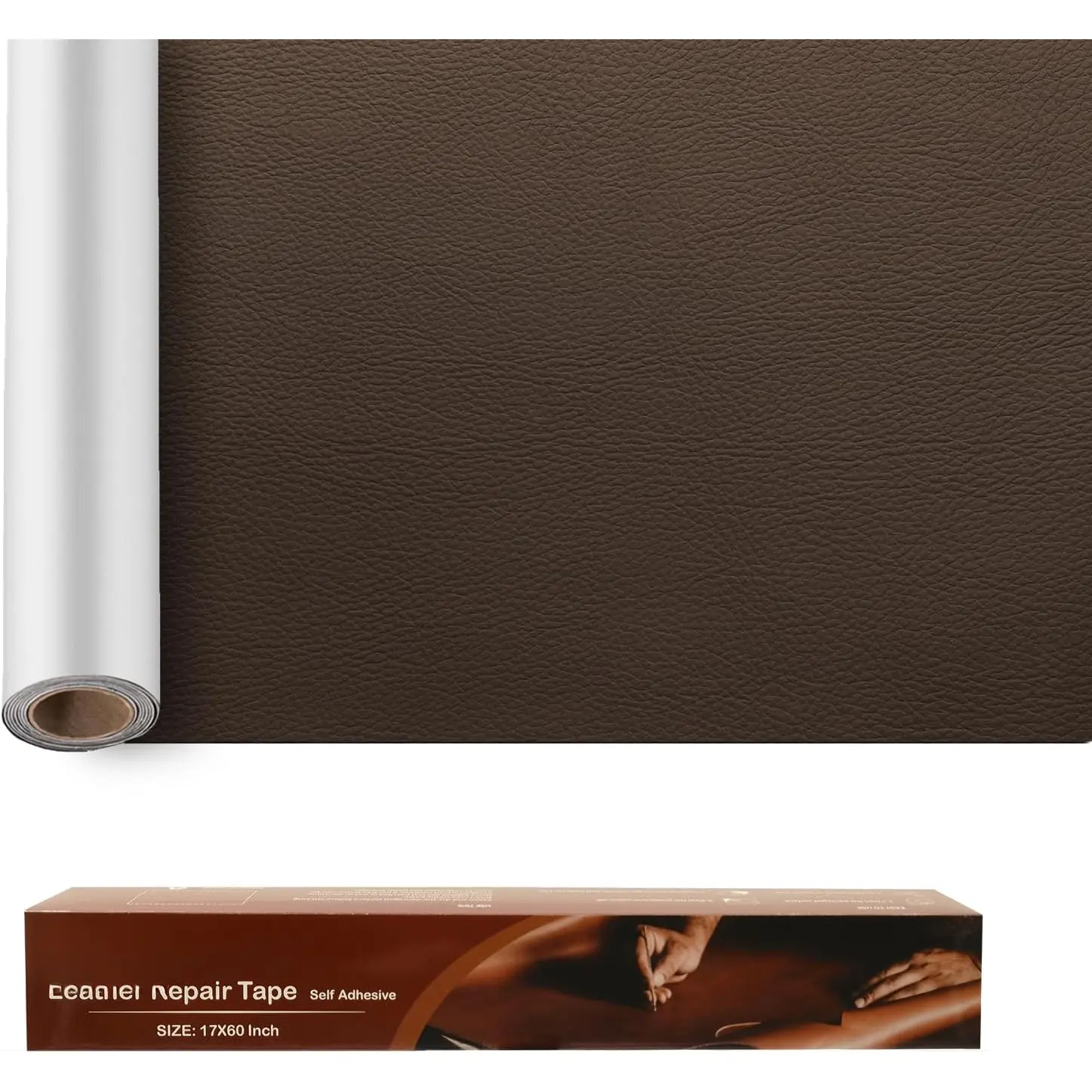 16x30 inch Quick Fix Synthetic Litchi Texture Self-Adhesive Leather Repair Patch Tape (1 Roll) - Vinyl & Leather Repair Kit for Couches, Furniture, Boat Interiors (Dark Brown #2)