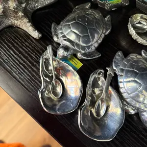 Oyster Shell Pewter salt cellar dish with spoon