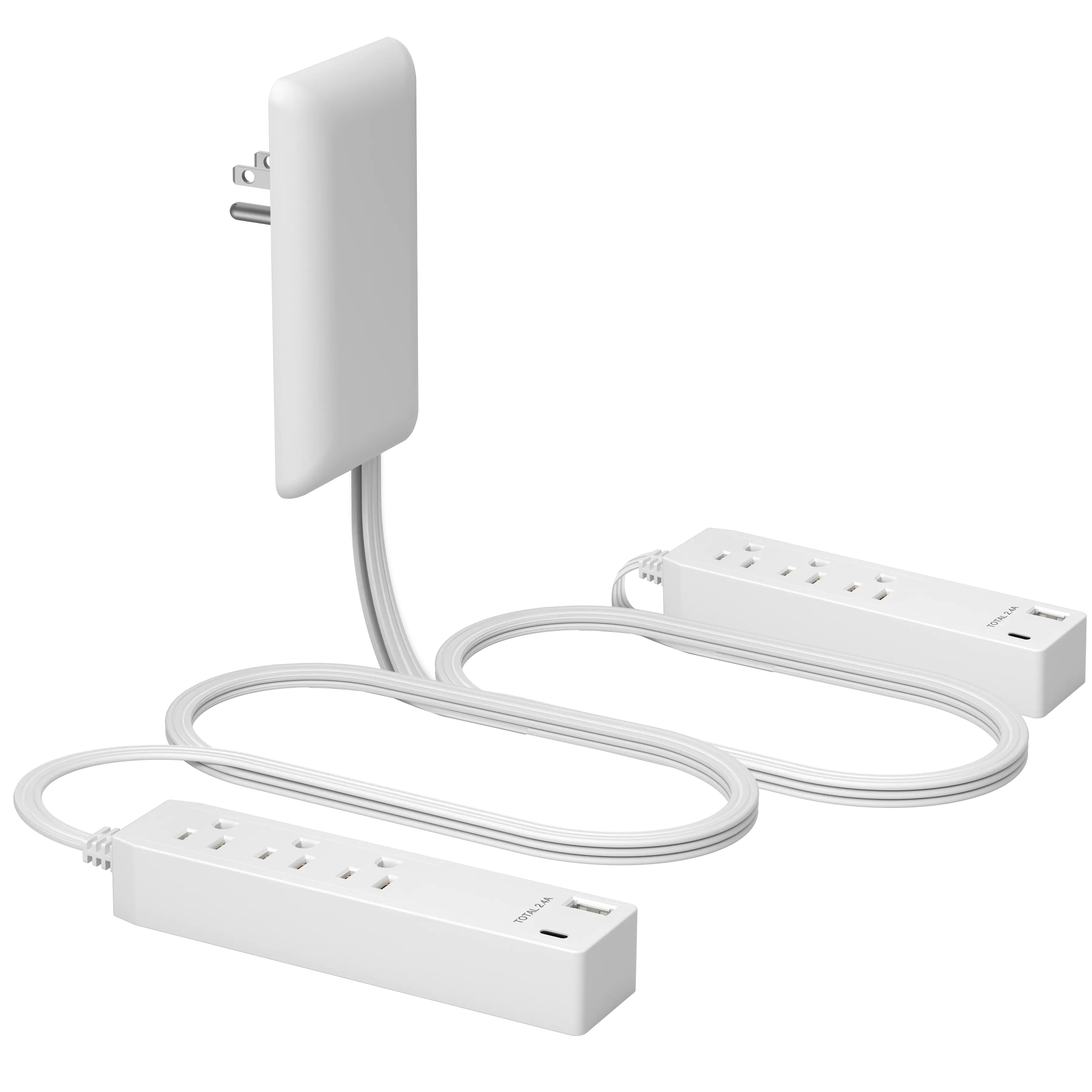 LIDER Dual-Strip Outlet Extender with 3 Receptacles, USB Type-A and USB Type-C, Ultra-Thin Wall Plate Plug with Cord Extender, 3-Outlet Power Strip, Flat-Face, 3-feet Cord