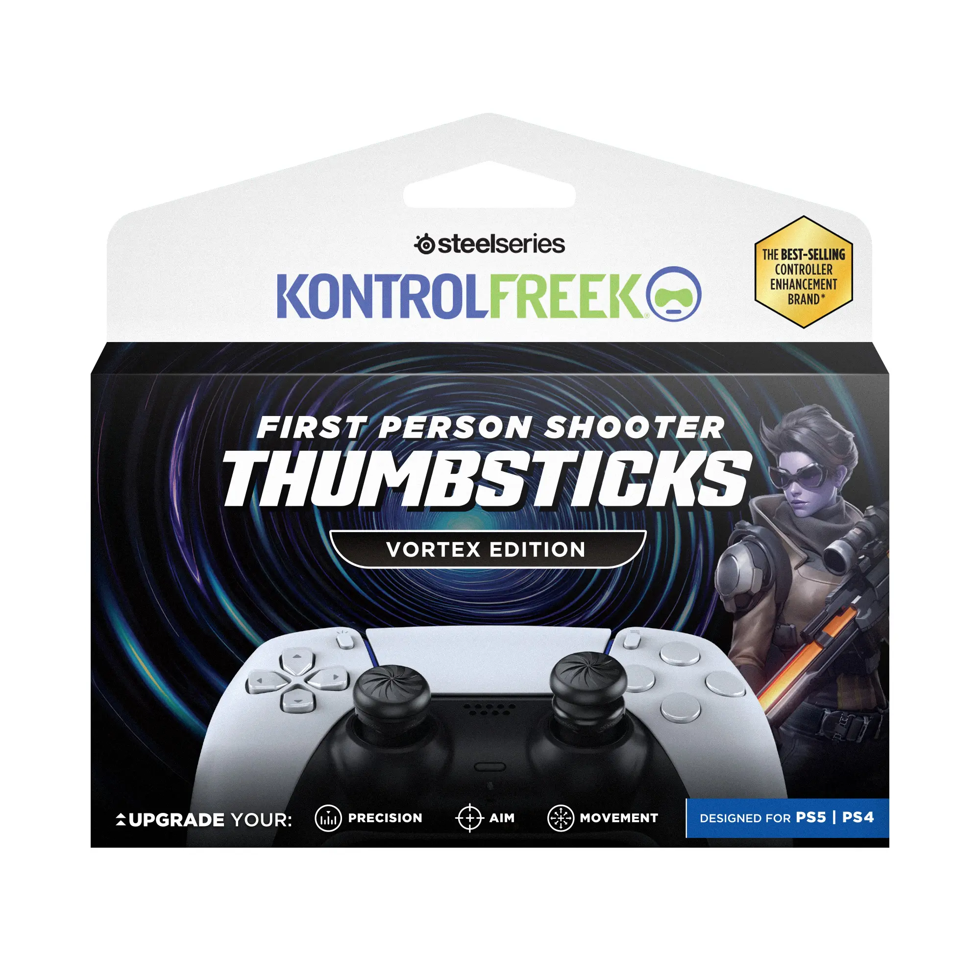 KontrolFreek FPS Freek Vortex for PlayStation 4 (PS4) and PlayStation 5 (PS5) Controller | Performance Thumbsticks | 1 High-Rise Convex, 1 Mid-Rise Concave | Black
