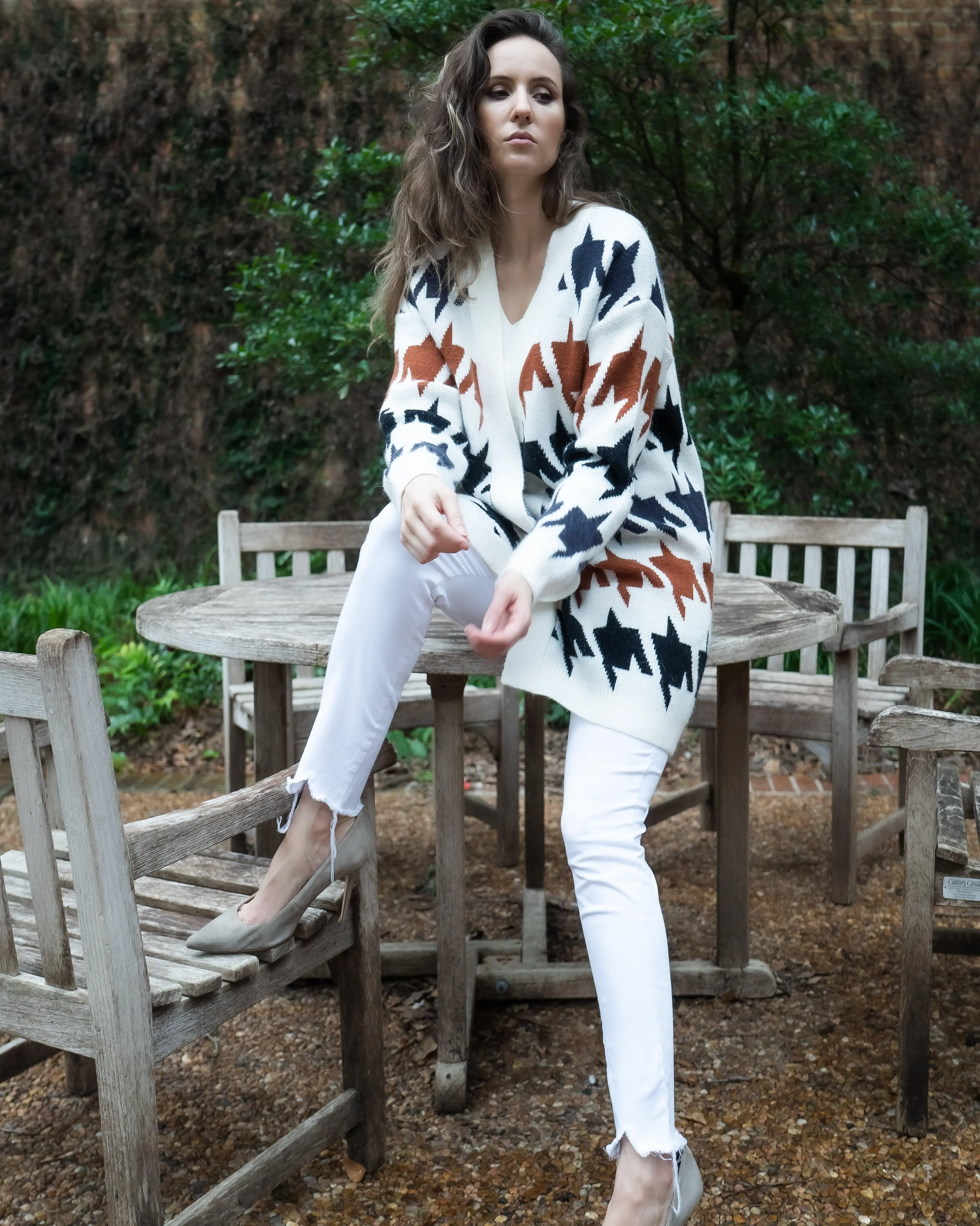 Two Tone Houndstooth Cardigan Two Tone Houndstooth Cardigan