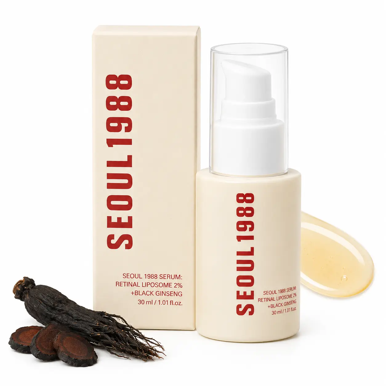 SEOUL 1988 Retinal Serum 30ml, 2% Retinal Liposome Complex with Black Ginseng, Niacinamide and Bakuchiol, Lightweight Night Face Serum for Smoother, Firmer and Radiant-Looking Skin