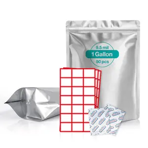 BELLE KR® 50 Pcs 1 Gallon Mylar Bags for Food Storage with 500cc Oxygen Absorbers - 9.5 mil - 10x14 inches Self-Stand-up Mylar Ziplock Bags.