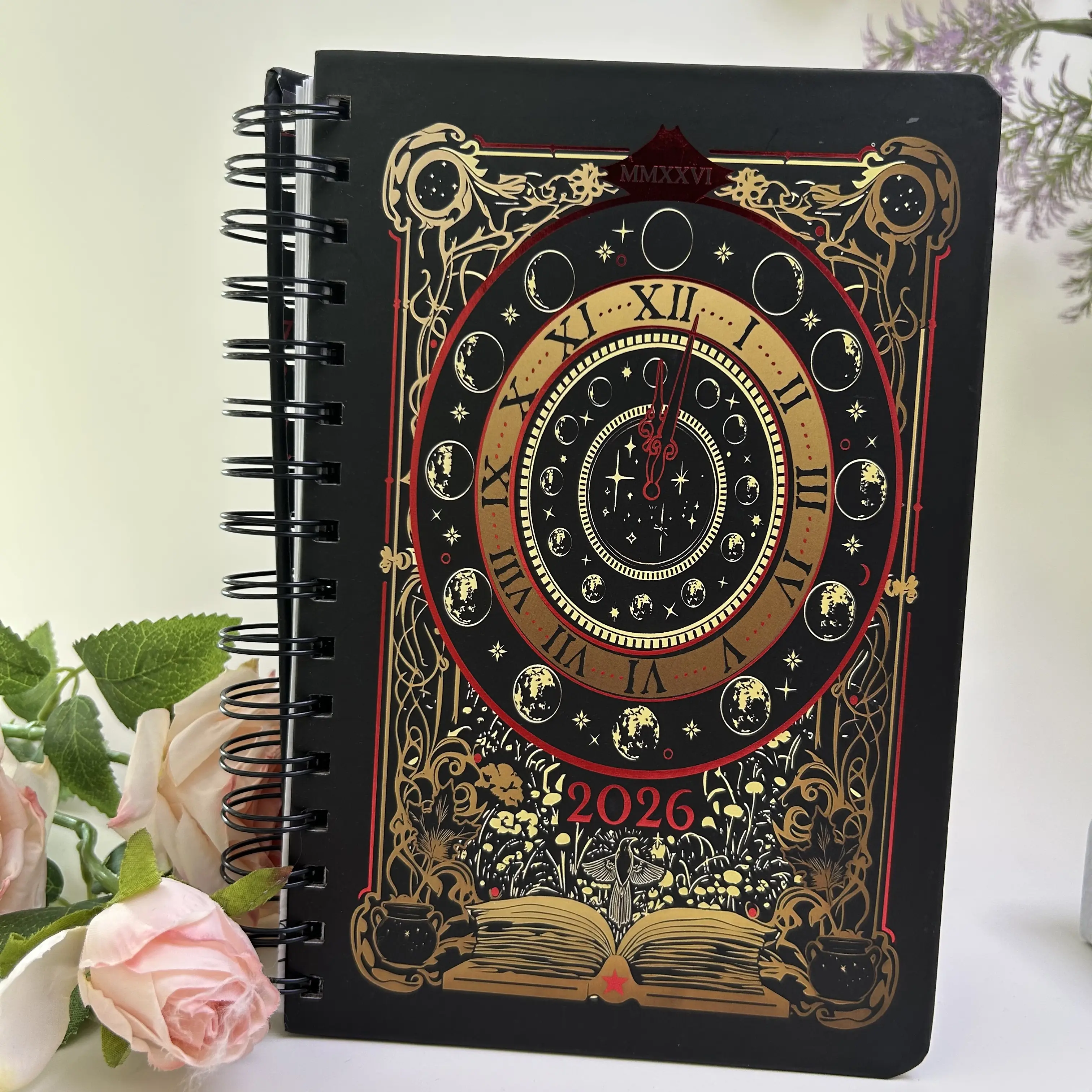 2026 Spiral Dated Weekly Planner, 22x18cm Gothic Witchy Tarot Card-Inspired Design, with Stickers & Bookmarks, A5 Portable Notebook for Bible Study & Savings, January-December 2026 Daily/Monthly/Yearly Agenda (Office Stationery Organiser) stylish school