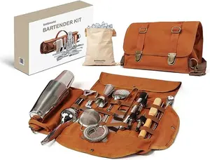 Travel Bartender Kit with 20 Piece Stainless Steel Travel Bar Kit Set and Portable Bartender Kit Bag for Traveling Camping Professional Bartender Kit for Bartending and Cocktail Making